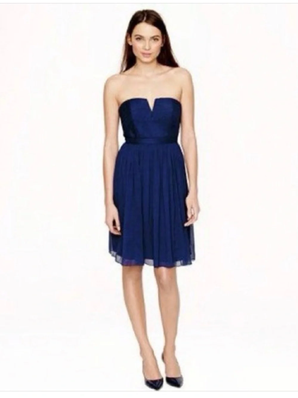 J. Crew Nadia Navy Strapless Chiffon Mini Dress with Ruched Bodice NWT